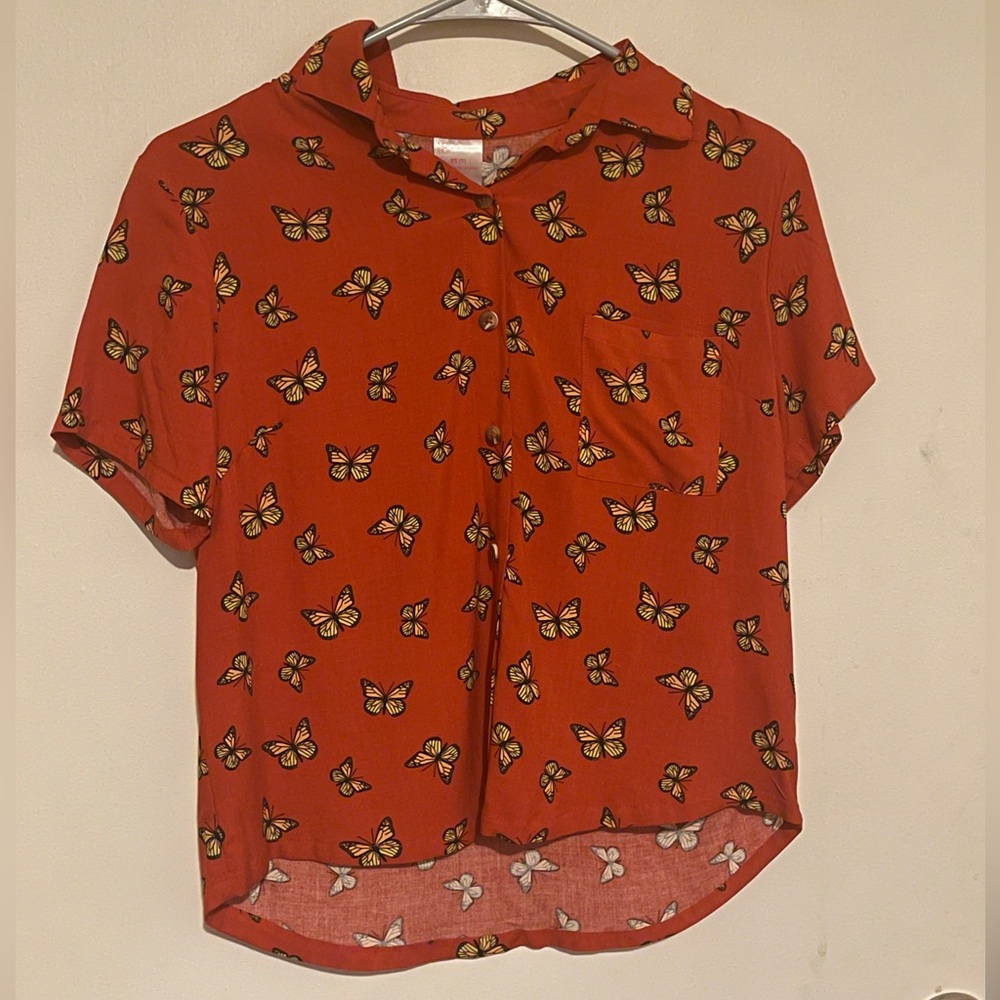 No Boundaries Red Butterfly Shirt